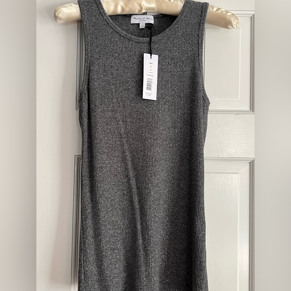 Michael Stars Vida Aurora Rib Charcoal sparkly sleeveless tee-very flattering!